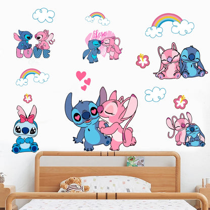 Cartoon Lilo & Stitch Rainbow Wall Stickers For Kid's Room Kindergarten Living Room Bedroom Wall Decoration Animated Poster.