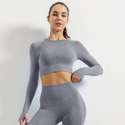 Women Vital Seamless Yoga Fitness Clothing Set High Waist Gym Leggings Crop Tops Sports Tracksuit Plush Up Sports Outfits.