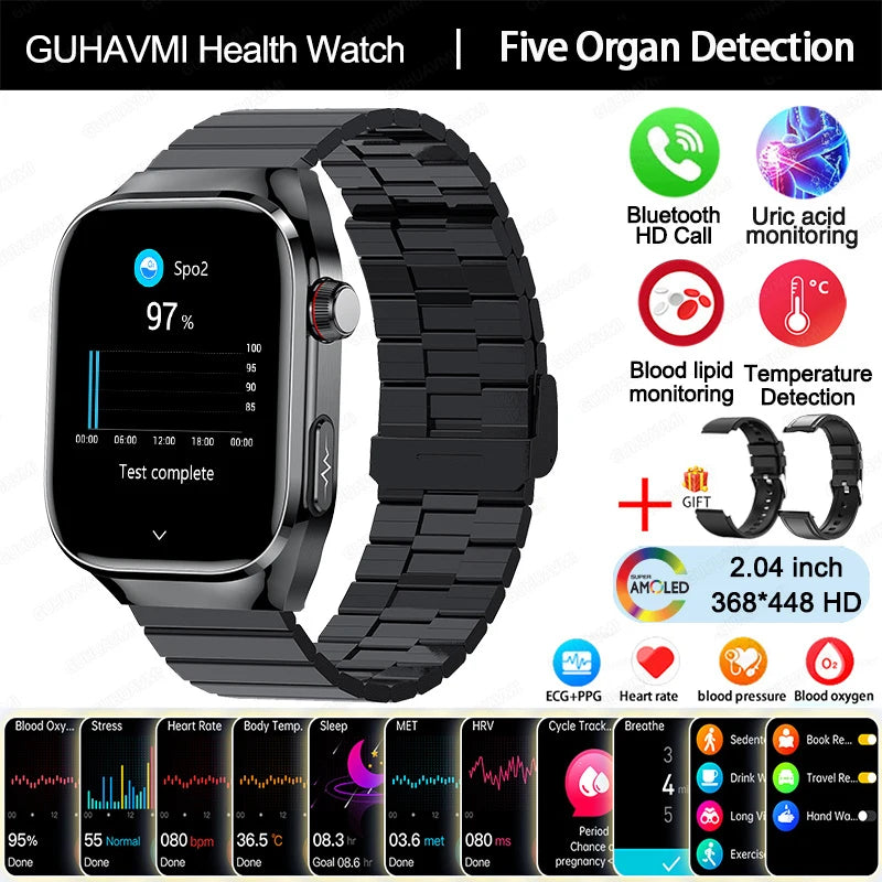 2025 New AI Intelligent Diagnosis ECG+PPG Smartwatch Health Protection Blood Lipids Uric Acid Heart Rate BT Call Smart Watch Men