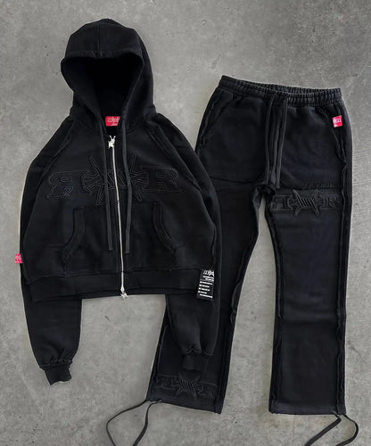 Y2k Tracksuit Men Letter Pattern Embroidered Pocket Patchwork Clothes for Men Harajuku Zipper Hoodies Sweatpants Two Piece Set.