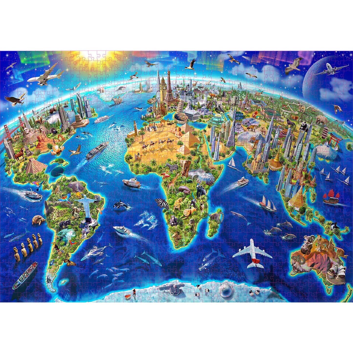 1000 Pieces World Landmarks Map Jigsaw Puzzles for Adults Home Decor Games Family Fun Floor Puzzles Educational Toys for Kids.