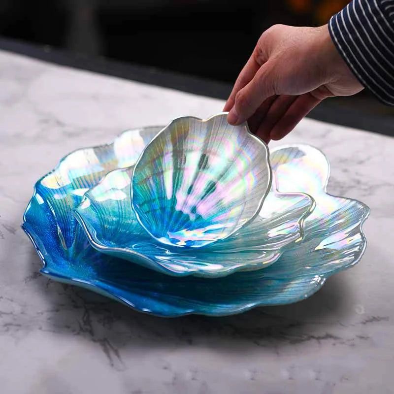 Creative Colorful Glass Shell Dishes Home Marine Fruit European Tray Snacks Ornaments Irregular Plates Home Decorative Plates.