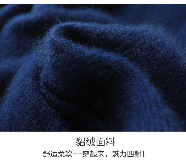 Women Cardigan Large Size Warm Pure Mink Cashmere Sweaters O-neck Loose Coat Female Sweater Ladies' Jacket Solid Knit Cardigans