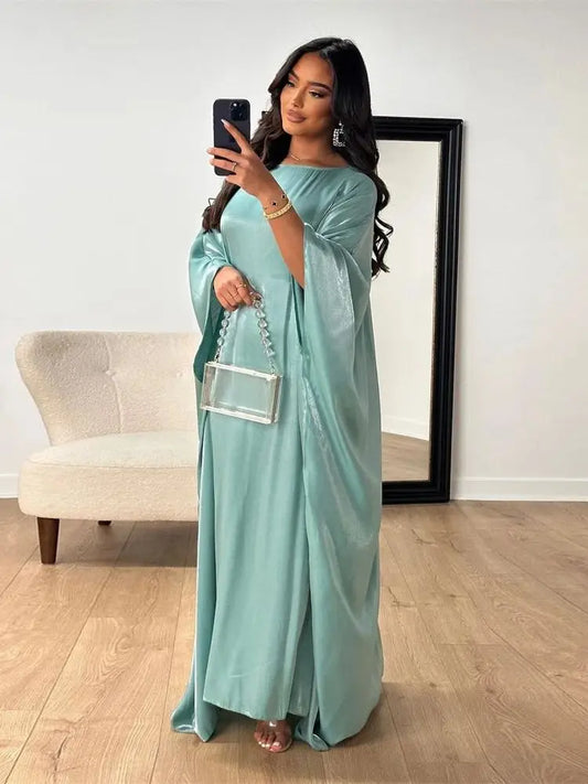 Batwing Butterfly Sleeve Satin Khimar Abaya Dubai Luxury 2024 Muslim Kaftan Dress Abayas For Women Kebaya Caftan Vestidos Femme.