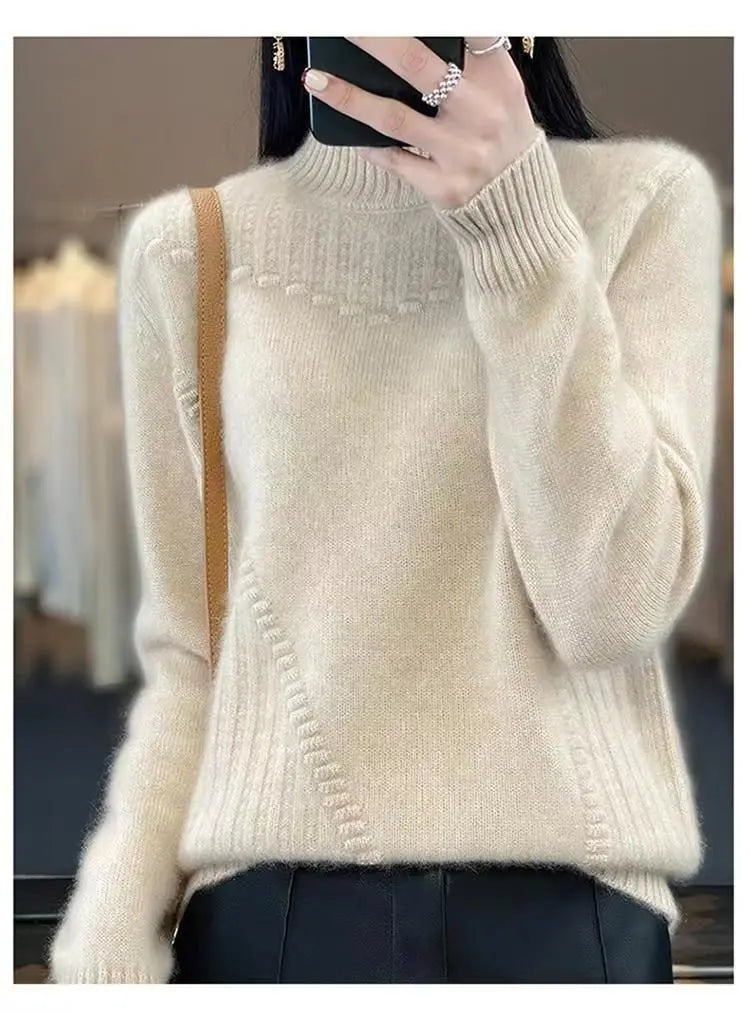 2024 herbst Neue Lose frauen Halb-rollkragen Verdickt Einfarbig Einfache Häkeln Beiläufige Gestrickte Pullover Pullover Top.