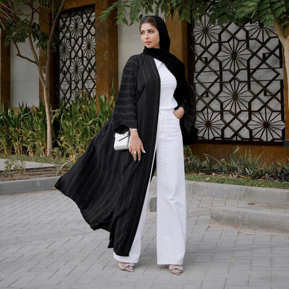 2024 New Fashion Muslim Kimono Abaya Solid Striped Retro Ethnic Cardigan Robe Dubai Middle Eastern Saudi Arabia Eid Clothes.