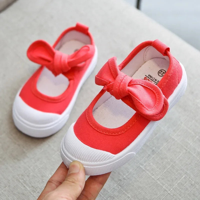 Korean Style Fashion Children Fashion Girls Canvas Shoes Versatile Bow Baby Kids Casual Shoes Simple Classic Candy Color Bowtie