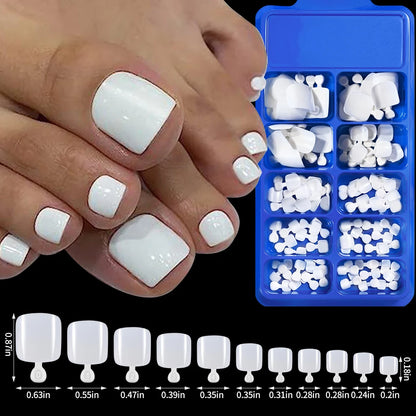 100pcs Fake Toenail Natural White Press On Toe Foot Full Cover Square Nails Art Tips Artificial Acrylic False Nail Manicure Tool.