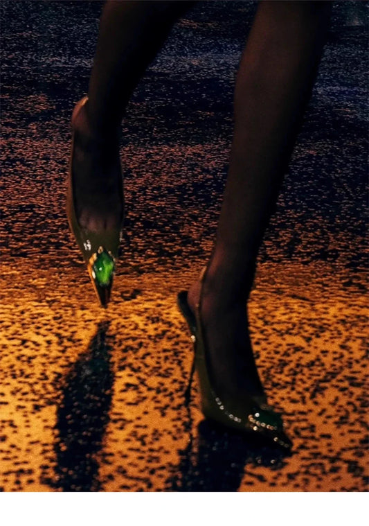 Iron Head Fashion Heterosexual Red High Heels Fox Head Jewel Decoration New Plus Size Banquet Shoes Women's High Heel Sandals.