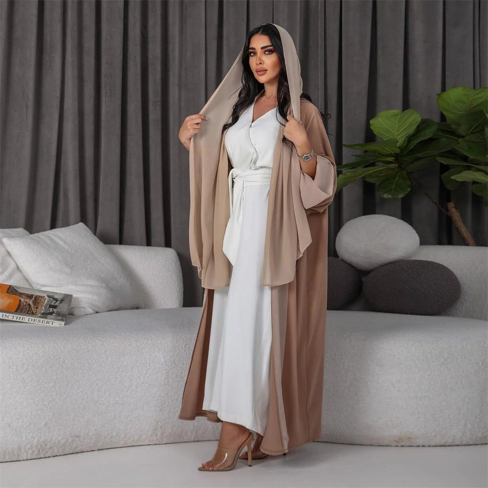 Chiffon Open Kimono Abaya Dubai Luxury 2024 Summer Turkey Muslim Kaftan Modest Dress Islam Kebaya For Women Robe Femme Musulmane.