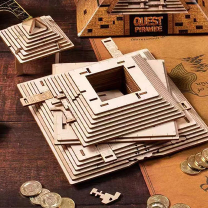 Unique Gifts Wooden Pyramid Puzzle Box With Hidden Compartment Brain Teaser For Adults Kids IQ Challenge Mind Games.