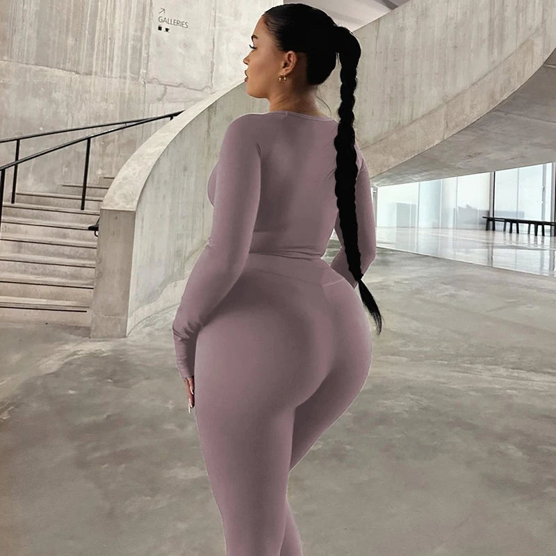 Dulzura Women 2024 Spring Autumn Long Sleeve Crop Tops Long Pants Two Piece Matching Sets Tracksuit Wholesale Items S3613114K.