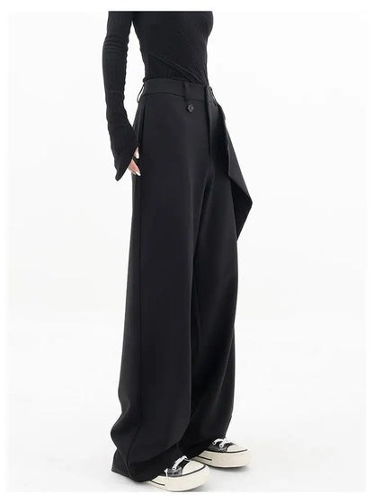 HOUZHOU Women Wide Suit Pants High Waist Gothic Japanese Style Baggy Black Trousers Irregular Straight Pants Casual Streetwear