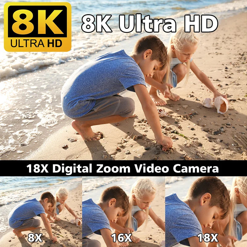 8K HD Video Camera 3 Inch LCD Touch Screen 18x Digital Zoom Camera Recorder Ultra HD WIFI Portable Recording Camcorder.