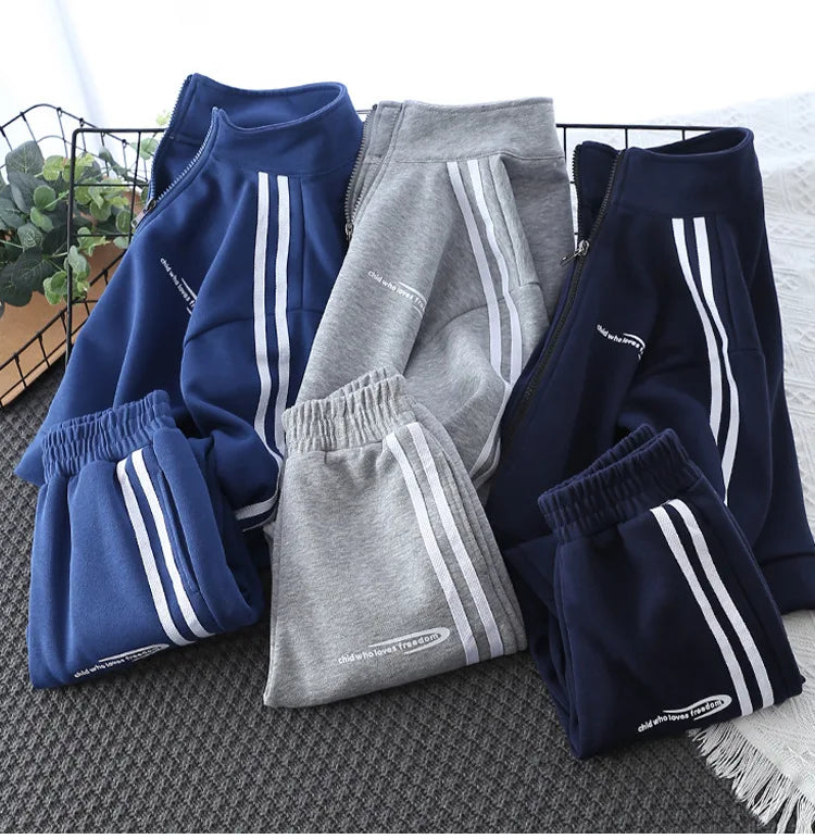 School Uniform Children's Sport Clothing Sets Boys Tracksuit Spring Stripe Kids Sweatshirt Pants 2Pcs For Age 2-10 Years Wear.
