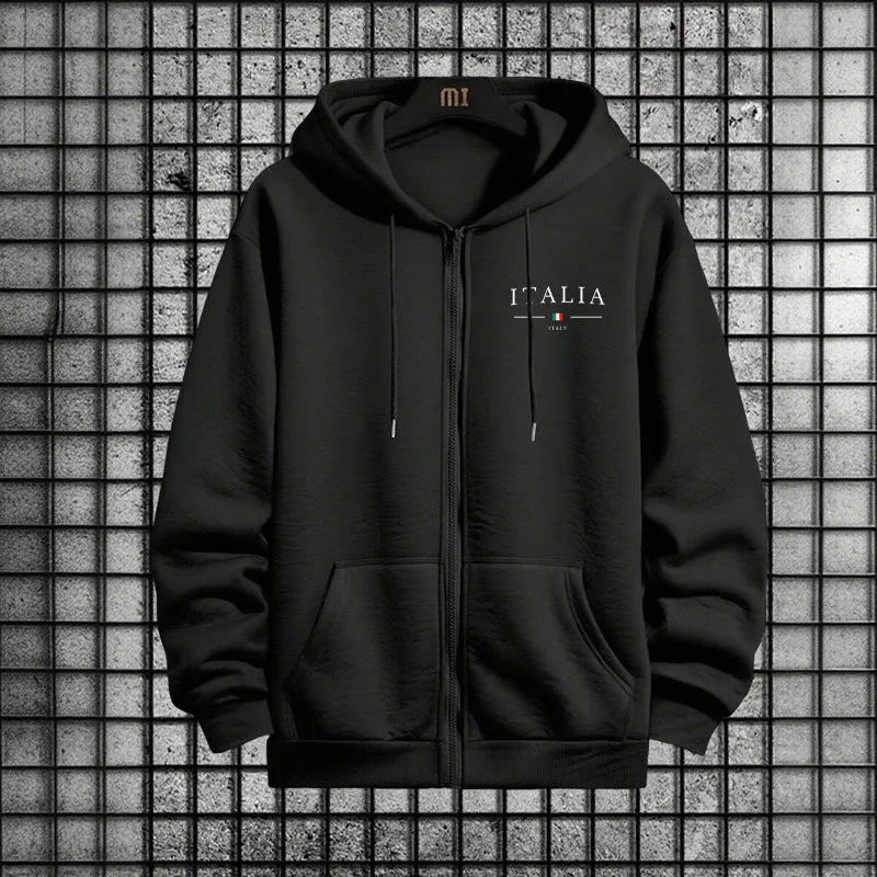 Italy Fashion Men 2 Piece Tracksuit Set Zipper Hoodie with Sweatpants Urban Streetwear Outfit Autumn Winter Fashion Sportswear.