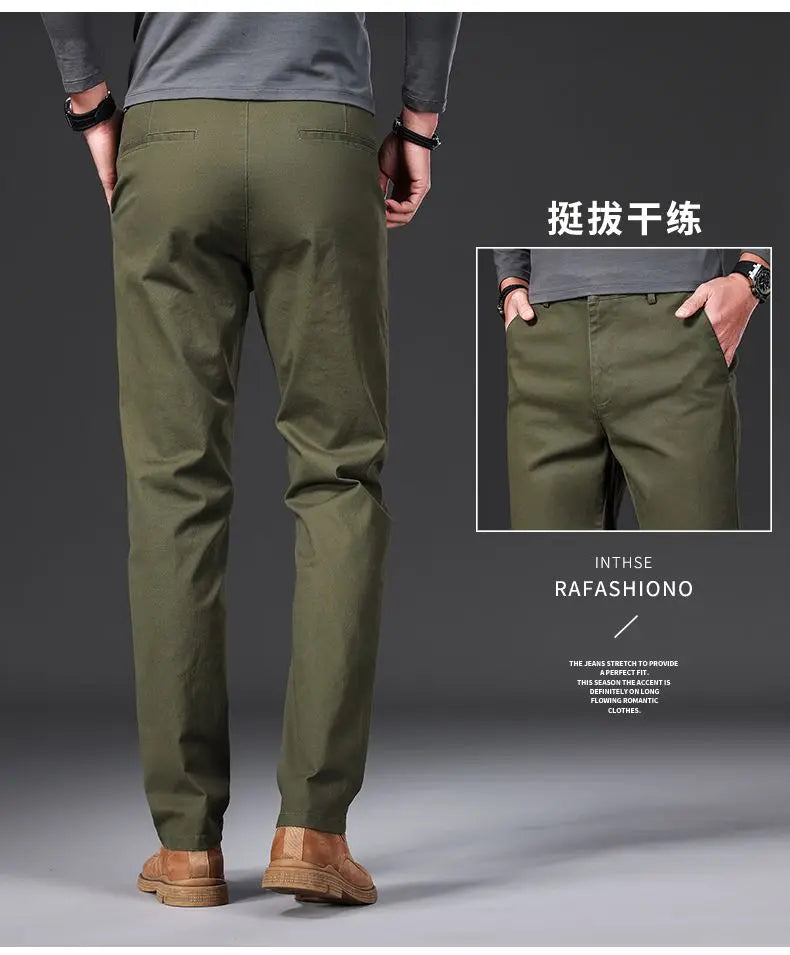 Cotton Men's Casual Pants Straight Stretch Trouser Male Fashion Slim Business Dress Golf Office Spring Autumn Khaki Black Formal