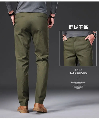 Cotton Men's Casual Pants Straight Stretch Trouser Male Fashion Slim Business Dress Golf Office Spring Autumn Khaki Black Formal