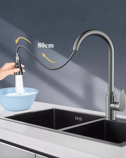 Kitchen Faucets Fine copper gun gray kitchen sink pull-out faucet household sink washbasin rotating hot and cold faucet