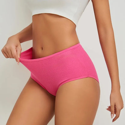 7Pcs Women's Cotton Panties Solid Color Plus Size Briefs Female Mid Waist High Elastic Underwear Cozy Breathable Lingerie S-2XL