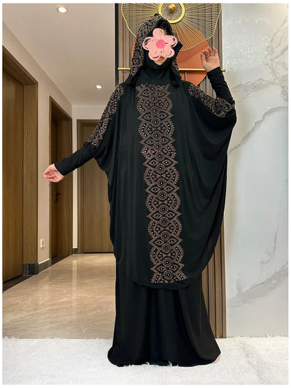 Two Piece Set Dress  Hijab Long Khimar Skirt Sets Islamic Niqab jilbab Women Eid Morocco Muslim Abaya Set Women Prayer Garment.