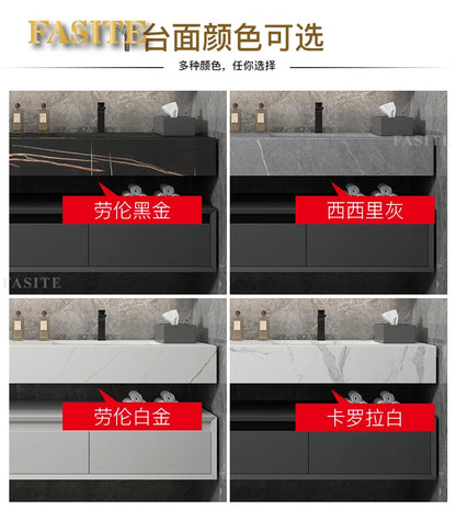 Leichter, luxuriöser Badezimmerschrank aus Steinplatten, integriertes Waschbecken, kombiniertes Waschbecken, WC-Waschbecken, nordischer einfacher Spiegelschrank