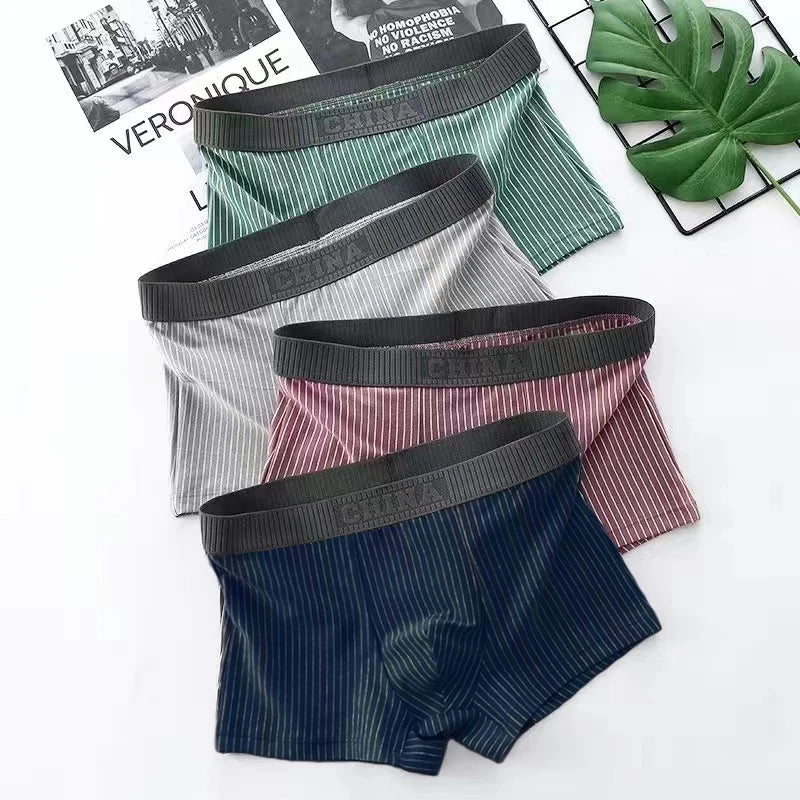 4Pcs Boxer Shorts männer Unterwäsche Sexy Höschen Baumwolle Boxer Gestreiften Unterhose Männlichen Shorts U Konvexen Dessous Plus Größe 2XL-6XL