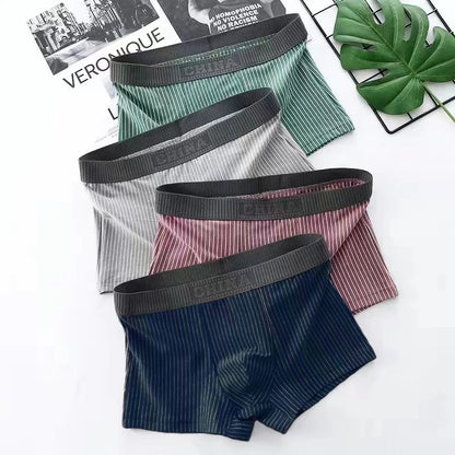4Pcs Boxer Shorts männer Unterwäsche Sexy Höschen Baumwolle Boxer Gestreiften Unterhose Männlichen Shorts U Konvexen Dessous Plus Größe 2XL-6XL