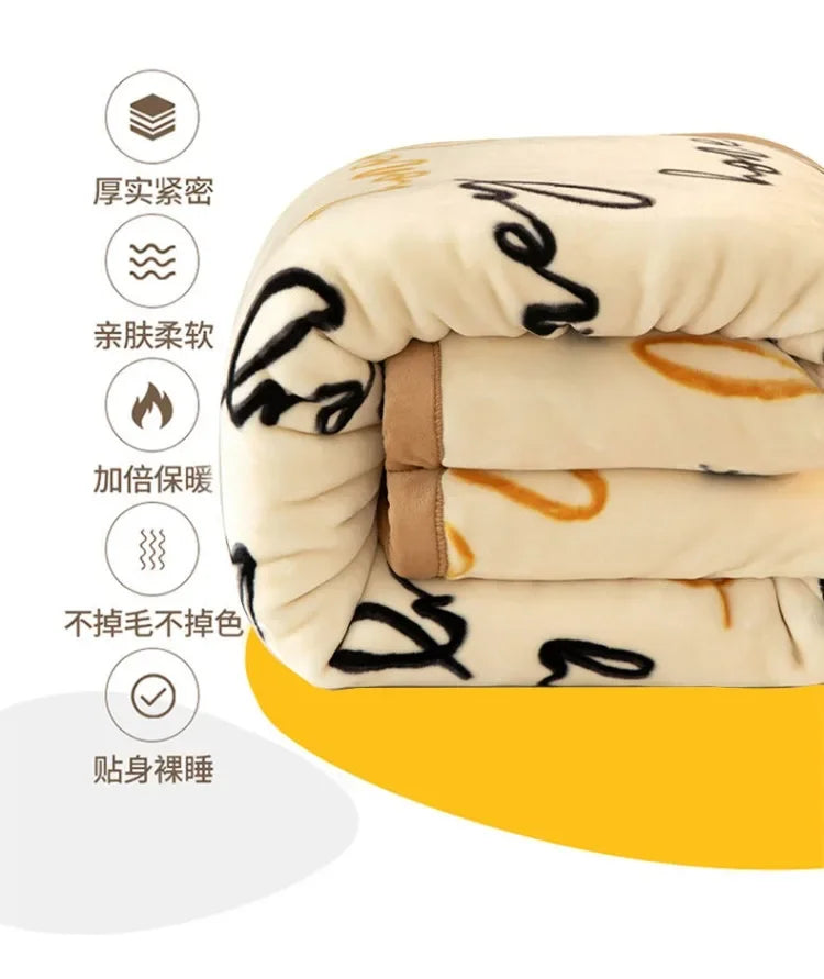 Double-deck Thickening Blanket Winter Dormitory Siesta Plush Fur Quilt Keep Warm Soft Comfortable Coral Fleece Sheet Bed Cover.