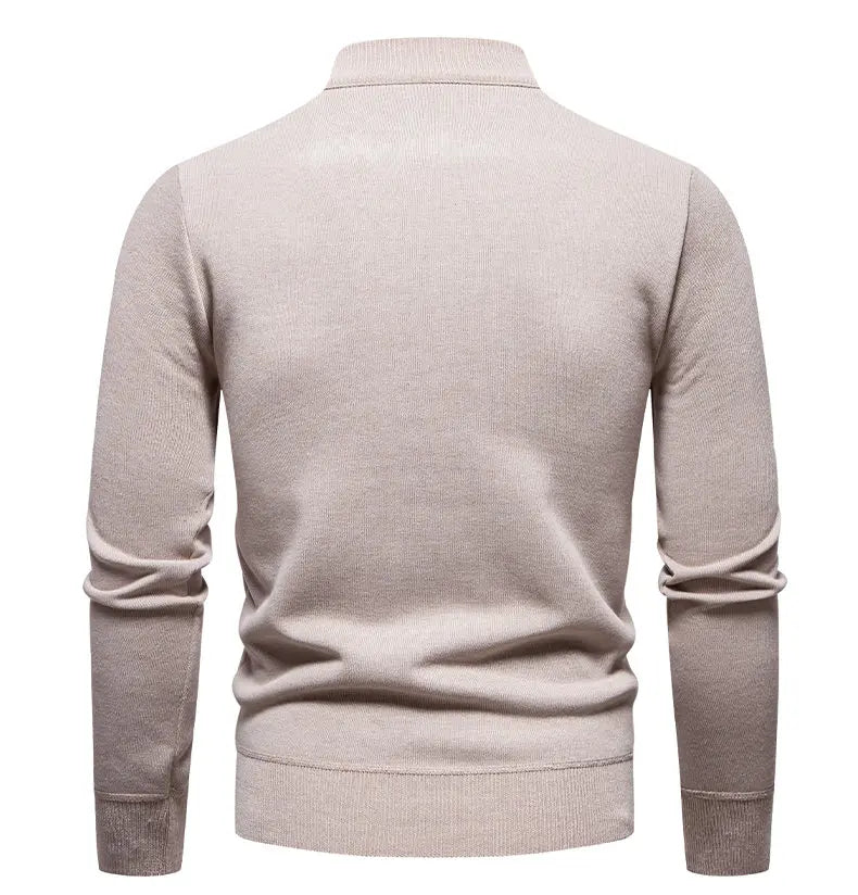 Autumn Winter Men's Half Zipper Knitted Pullovers Solid Slin Fit Casual Sweater Male Fleece Warm Stand Collar Pullover Sweaters.