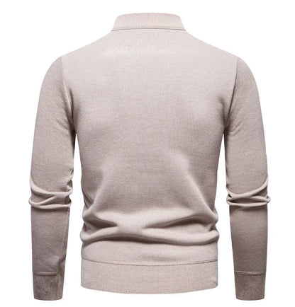 Autumn Winter Men's Half Zipper Knitted Pullovers Solid Slin Fit Casual Sweater Male Fleece Warm Stand Collar Pullover Sweaters.
