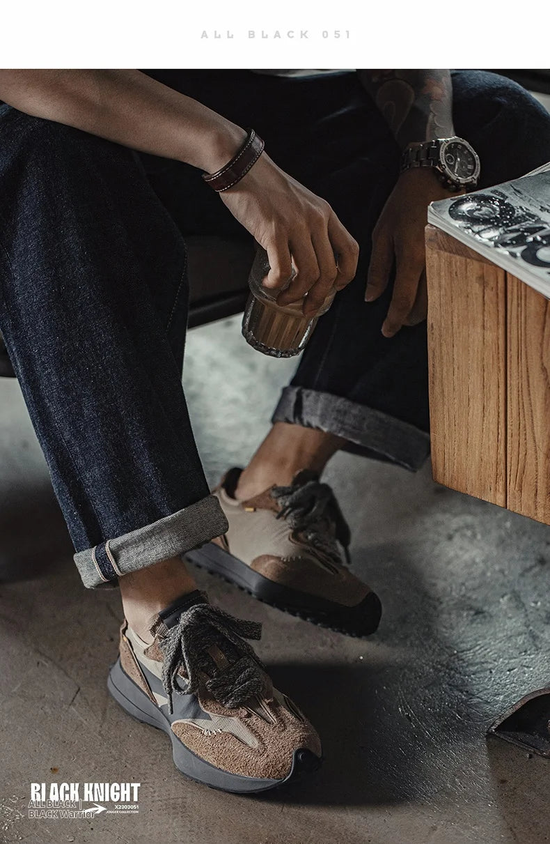 Maden Frühling Vintage Dickbesohlte Patchwork Schwarze Sneakers Lässige atmungsaktive Joggingschuhe Low-Top-Schnürschuhe Sportliche Sommerschuhe