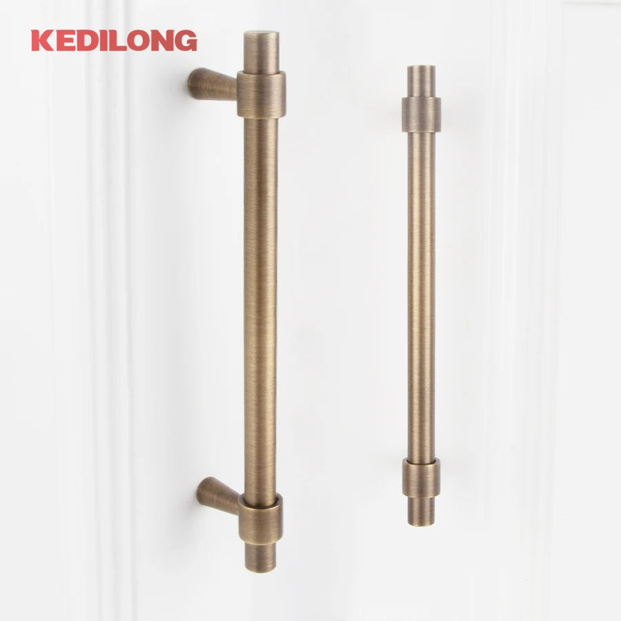 KEDLO Solid Brass Brushed Antique Brass Bronze 500mm Pull Drawer Knobs T Bar Kitchen Cabinet Handle