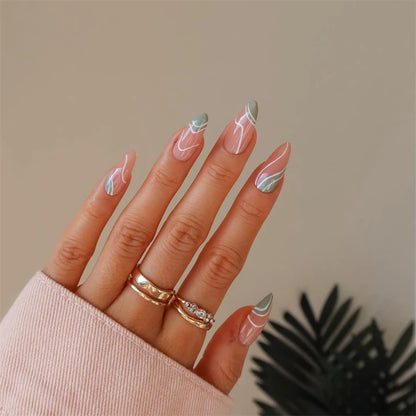 24Pcs Manicure Wearable Fake Nails Ballerina Removable Coffin Fake Nails Finished Women Girls Almond False Nails Art Decoration