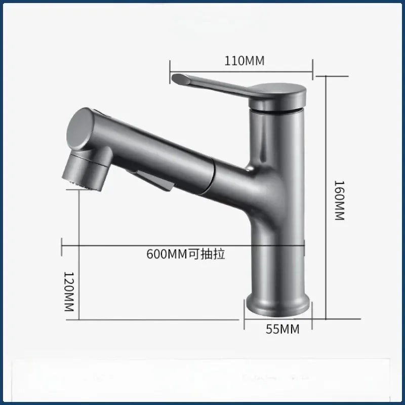 Single Handle Dual Hole Hot Cold Brass Washbasin Faucet 3 Function Stream Sprayer Pull Out Basin Sink Mixer Tap for Bathroom