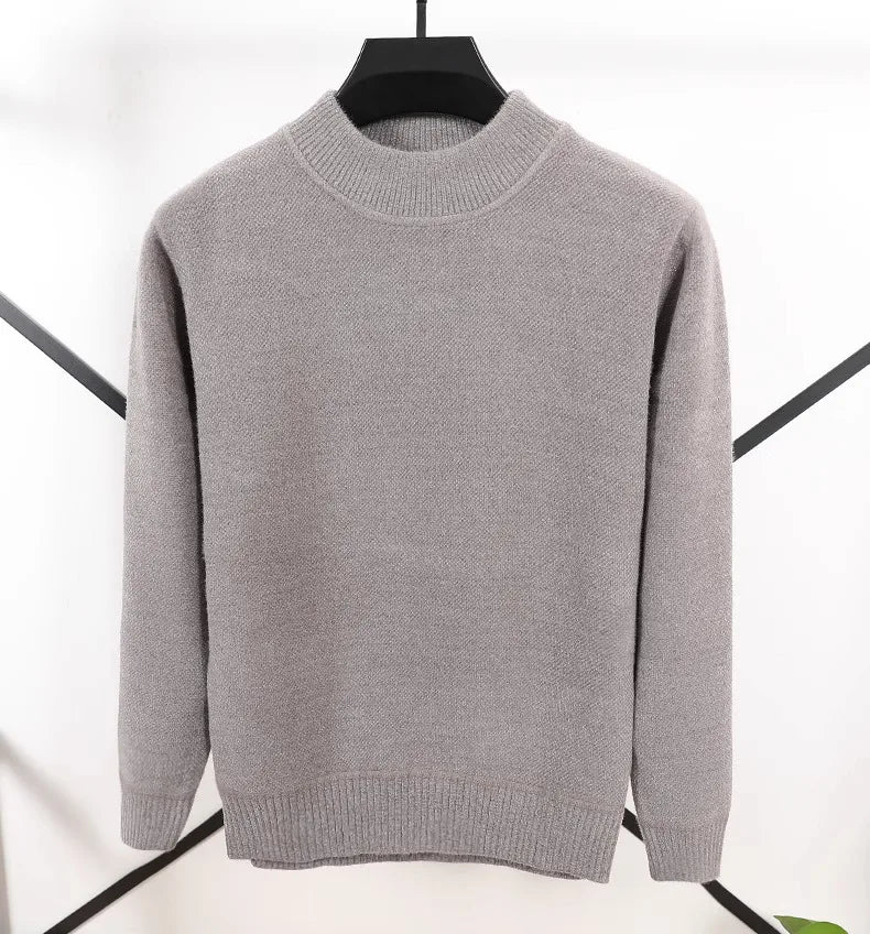 New 2025 Men's Cashmere Sweater Warm Thickened Winter Casual Solid Knitted Pullovers Mock Neck Thicker Fleece Sweater for Men.