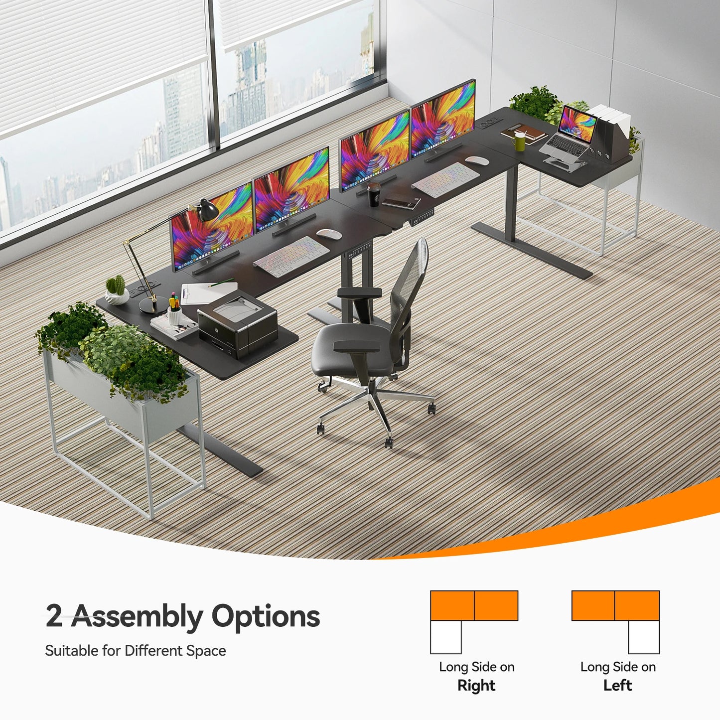 Elektrisch höhenverstellbarer L-förmiger Schreibtisch Ergonomischer Computertisch mit USB und Steckdose für Büro und Zuhause