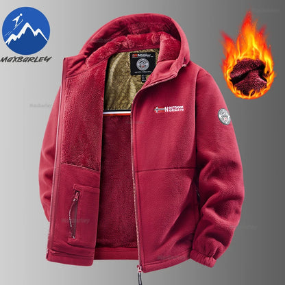 Maxbarley Winter Sportswear Set Mens Retro Training Thick Fleece Jacket + Pants Two Piece Set Casual Ski Running Tracksuit Suit