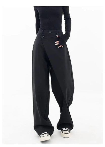 HOUZHOU Women Wide Suit Pants High Waist Gothic Japanese Style Baggy Black Trousers Irregular Straight Pants Casual Streetwear.