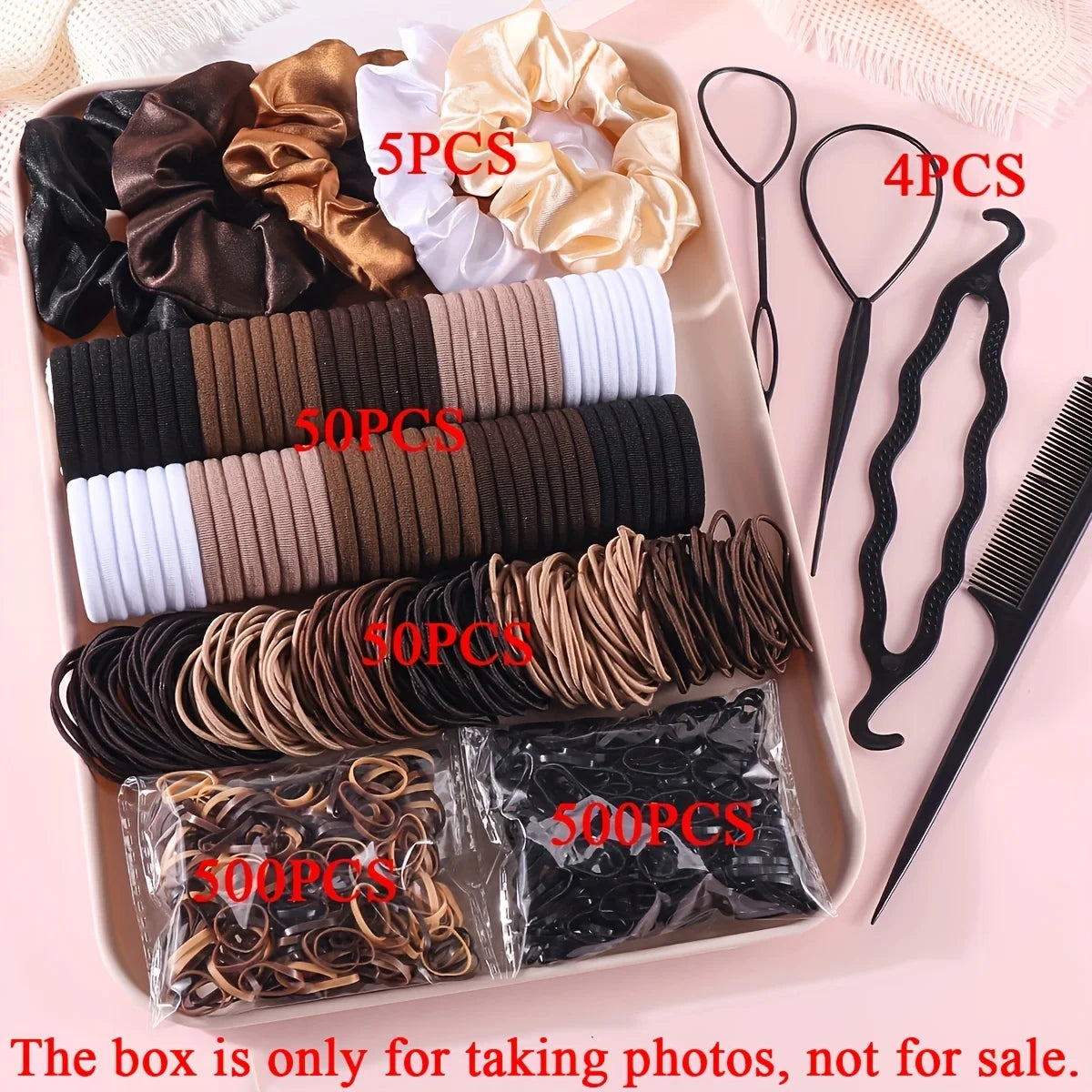 1109pcs Women Dark Hair Accessories Set Elastic Seamless Ponytail Scrunchies Small Rubber Bands Fashion Hair Ties Headbands.