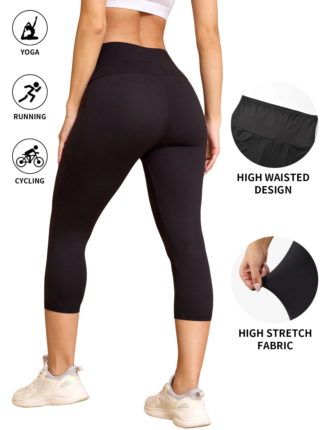 High Waisted capri pants For Women With Pockets Tummy Control No See Through Workout Running Yoga Athletic Push Up Gym Leggings.