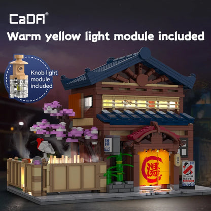Cada Japanese Sushi HouseBricks Shop LED Japanese Steamed Bun House Building Blocks Summer Cafe cada Toy Street View Series set.