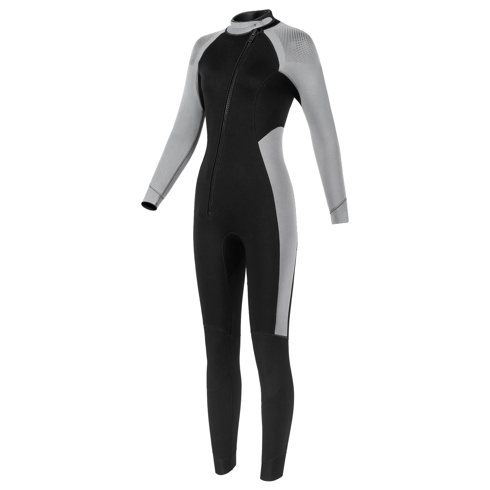Women 3mm Neoprene One-Piece Thermal Wetsuit Mock Neck Long Sleeve Front Zipper Jumpsuit for Swimming Surfing Snorkeling Diving.