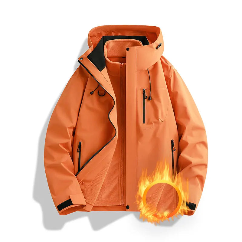 Winter Jacket Outdoor 3-in-1 Waterproof Sport Coat Running Unisex Hooded Hiking Jacket Warm Breathable Outdoor Couple Loose Coat