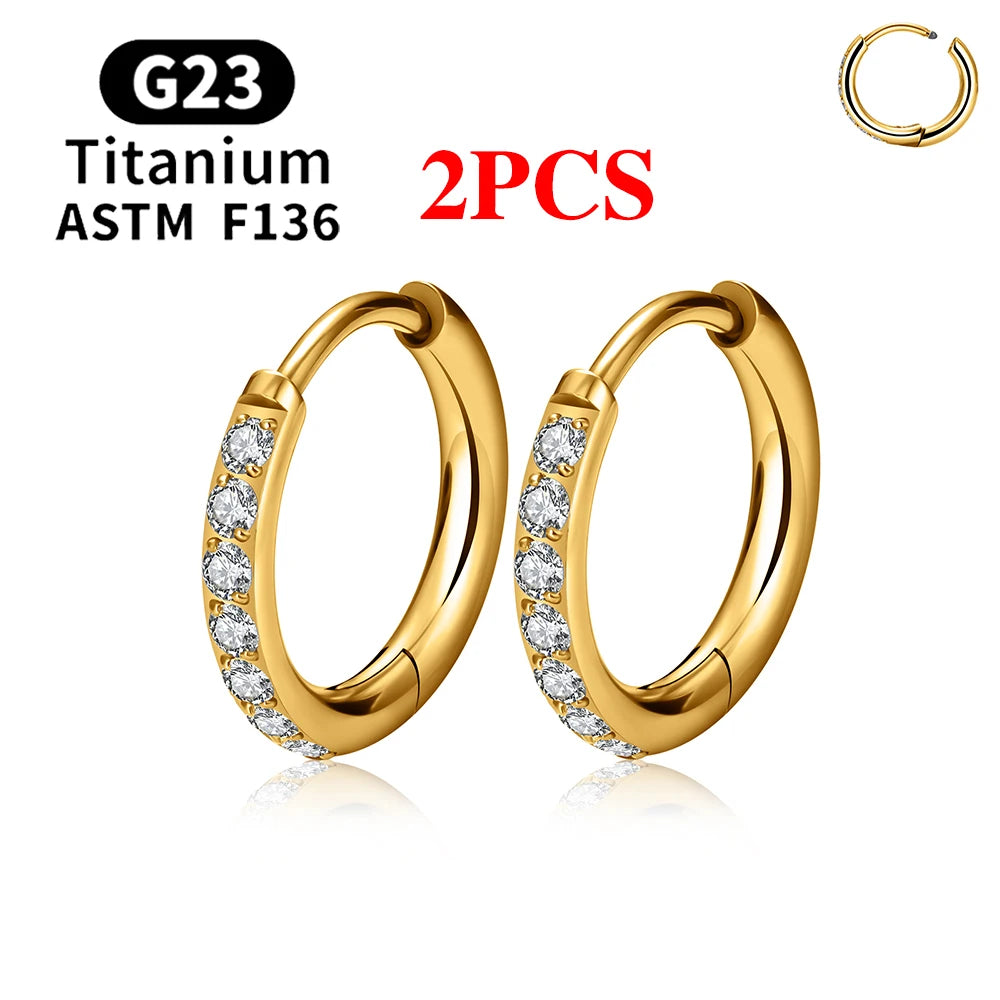 2/20PCS G23 Titanium Earring Hoop CZ Hinged Segment Round Nose Ring for Women Ear Tragus Cartilage Helix Daith Piercing Jewelry.