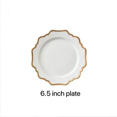 Multi Size Nordic Phnom Penh White Sun Flower Ceramic Plate Set Restaurant Wedding Household Bone China Western Steak Salad Dish