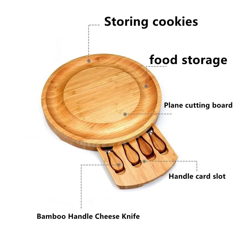 Bamboo Cheese Board Set With Cheese Knife Portable Outdoor Dinner Plates Hotel Restaurant Decoration Accessories Bread Tray set.
