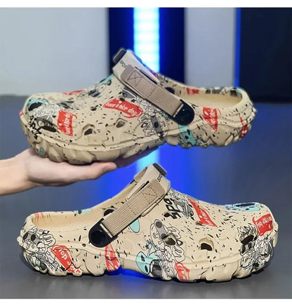 Plus Size 47 Men's Clogs 2025 Summer Sandals Beach Slippers Flat Sandals Men Leisure Slides Creative Printing Man Casual Shoes
