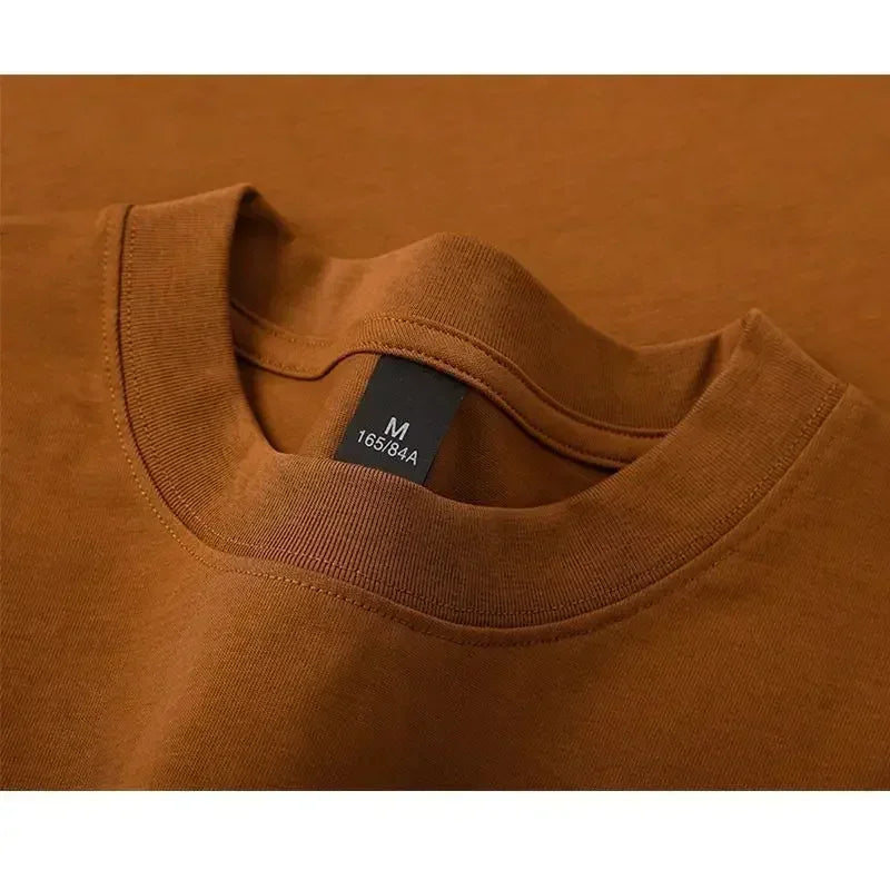 Men's and Women's 600g Heavy Cotton T-shirts Long-staple Pure Cotton Thickened Long-sleeved Three-pin High-gram Weight High-end