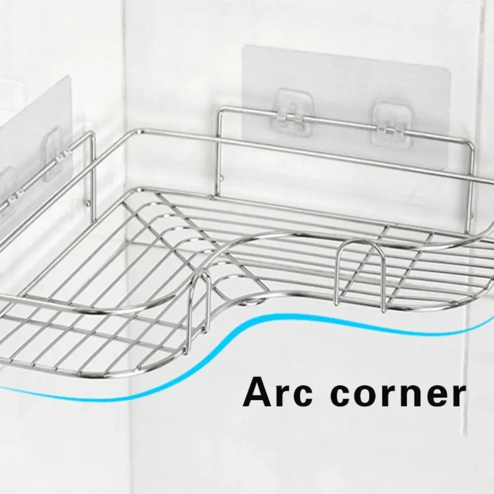 1PC Edelstahl Badezimmer Regal Kein Bohrer Wand Ecke Dusche Regal für Shampoo Lagerung Küche Organizer Zubehör